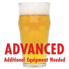 Irish Blonde homebrew in a glass with an All-Grain caution in red text: "Advanced, additional equipment needed"