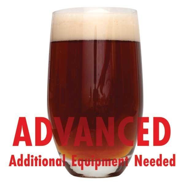 Honey Brown Ale in a drinking glass with an All-Grain caution in red text: "Advanced, additional equipment needed"