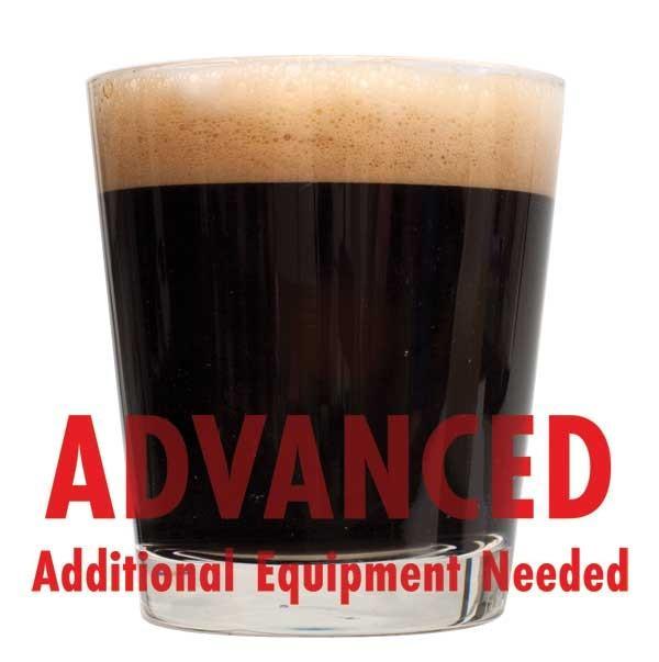 A glass of Koa Coconut Porter with an All-Grain caution in red text: "Advanced, additional equipment needed"