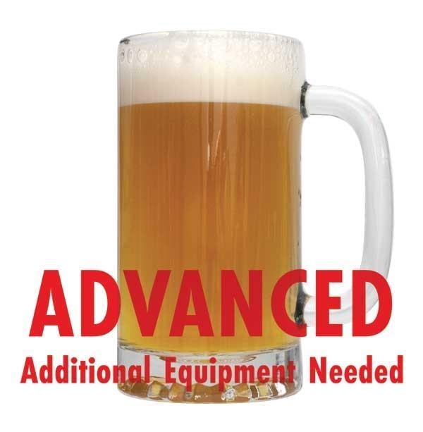 The Innkeeper homebrew in a glass with a customer caution in red text: "Advanced, additional equipment needed" to brew this recipe kit
