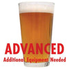 Chinook IPA homebrew in a drinking glass with All-Grain warning: "Advanced, additional equipment needed"