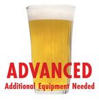Patersbier homebrew in a glass with an All-Grain caution in red text: "Advanced, additional equipment needed"