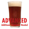 A drinking glass filled with Roggenbier with a customer caution in red text: "Advanced, additional equipment needed" to brew this recipe kit