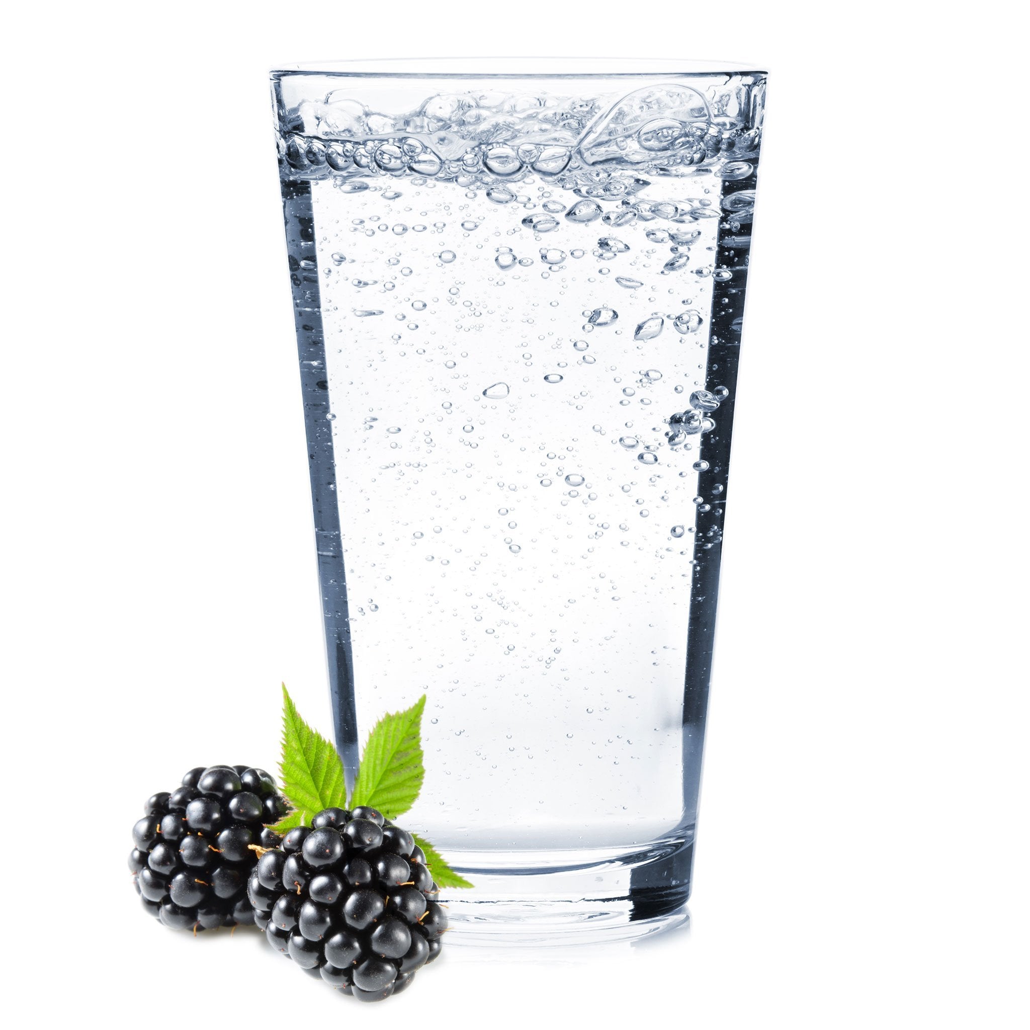A glass full of Blackberry Hard Seltzer with fresh blackberries next to the glass.