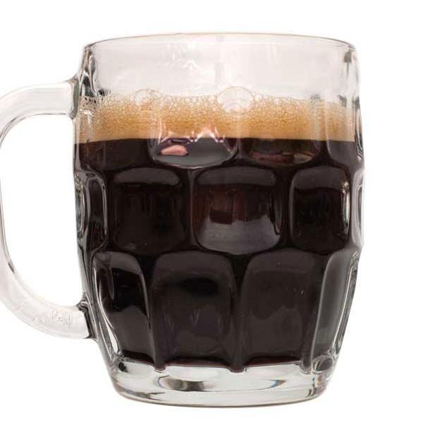 Dark cherry stout in a short mug