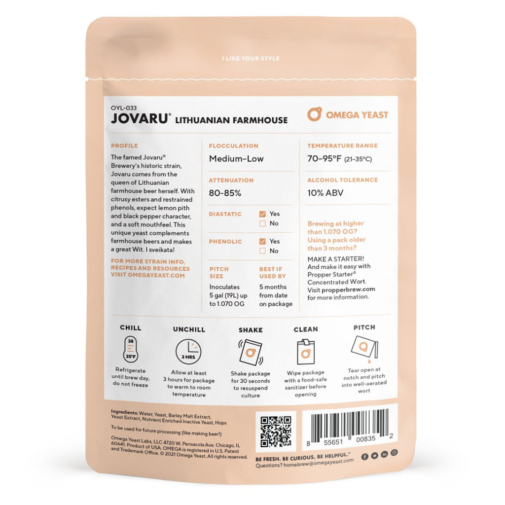 Omega Yeast OYL-033 Jovaru™ Lithuanian Farmhouse Back