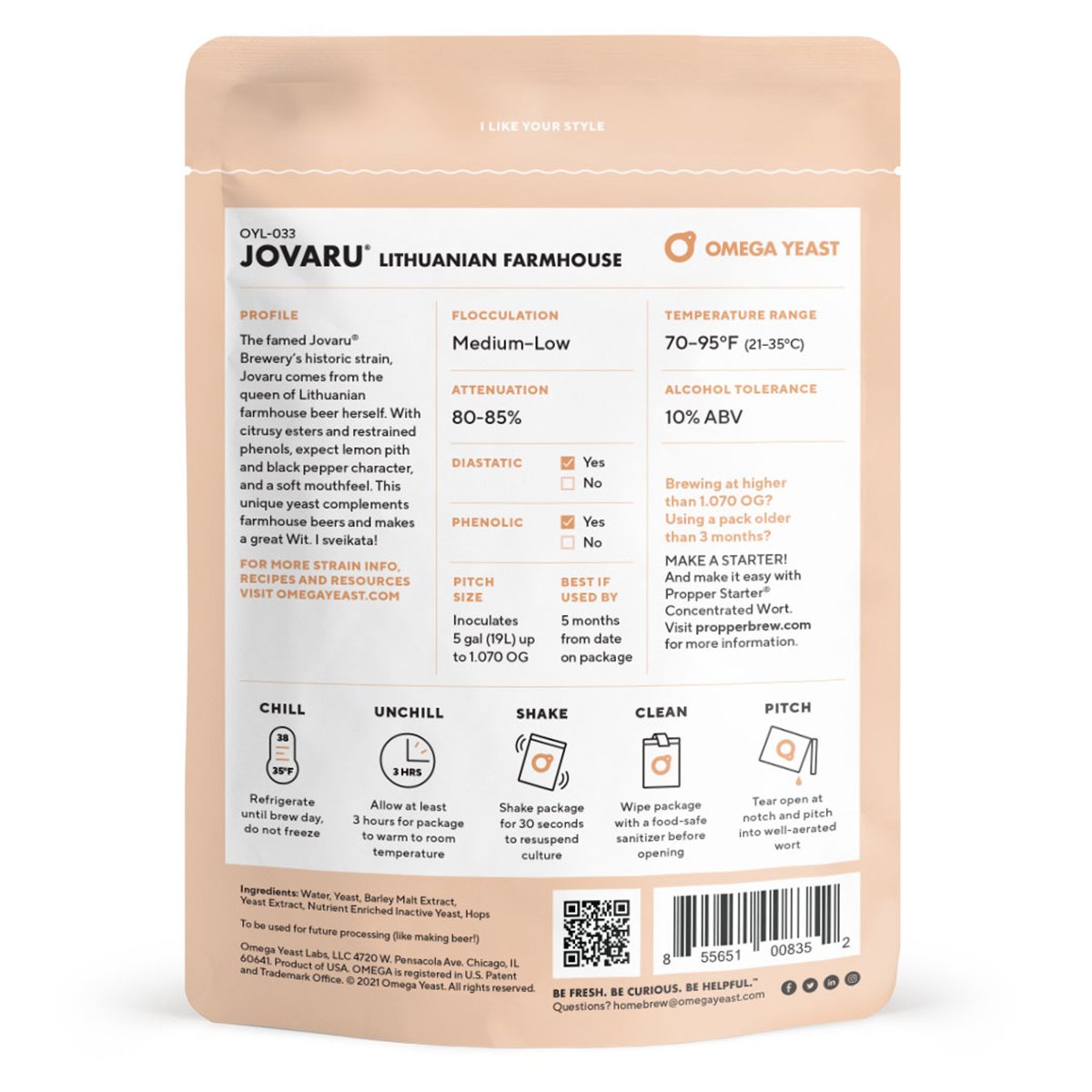 Omega Yeast OYL-033 Jovaru™ Lithuanian Farmhouse Back