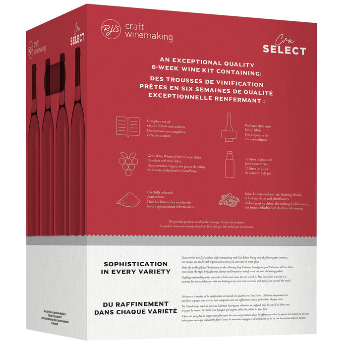 French Merlot Wine Kit - RJS Cru Select back side of the box