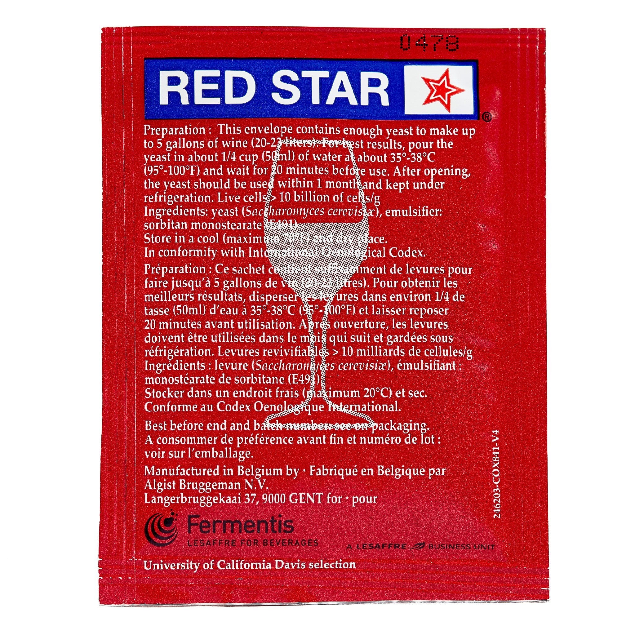 Red Star Premier Classique Wine Yeast Back Package