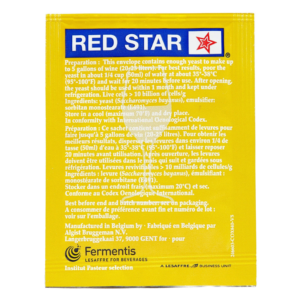 Red Star Premier Blanc Wine Yeast Back Package