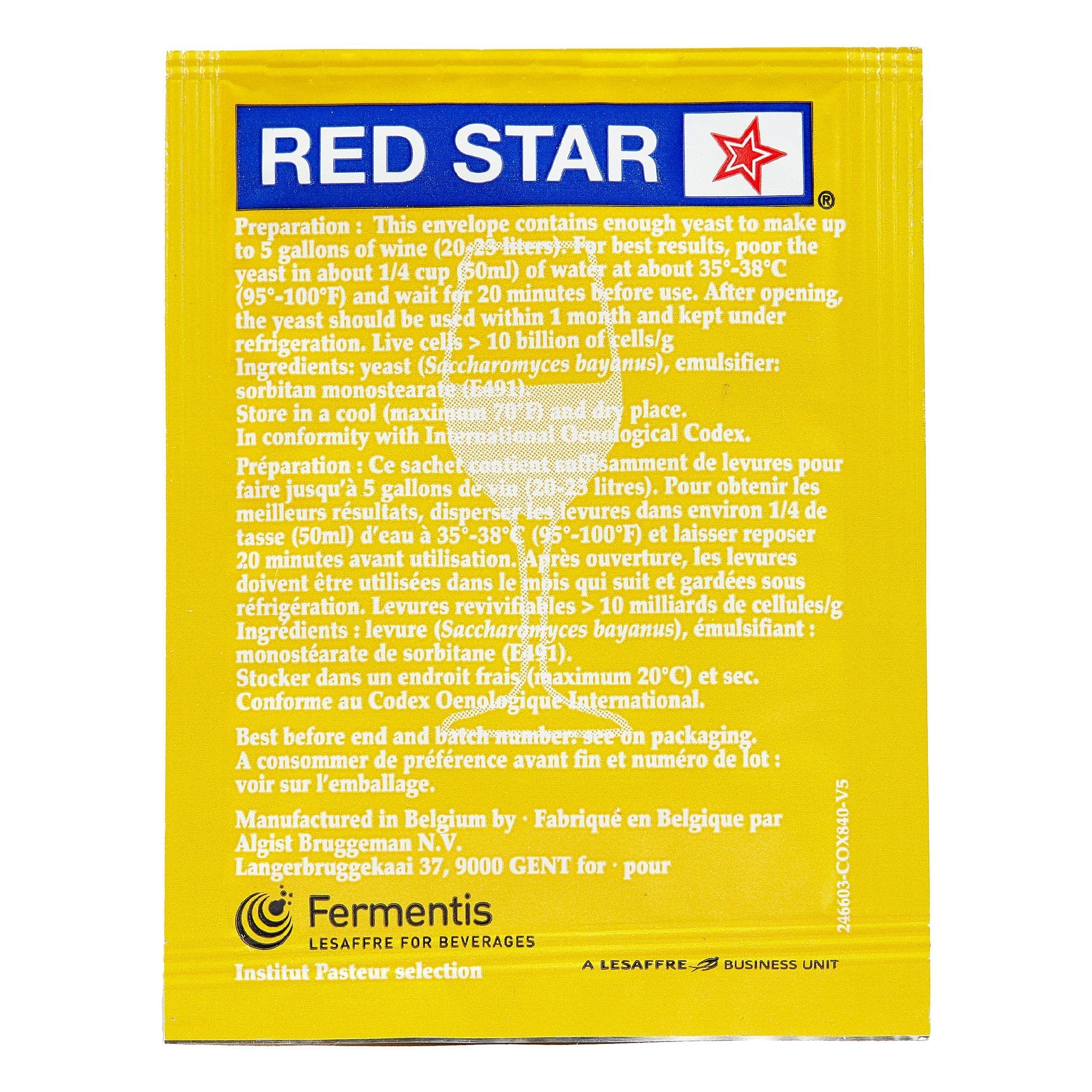 Red Star Premier Blanc Wine Yeast Back Package