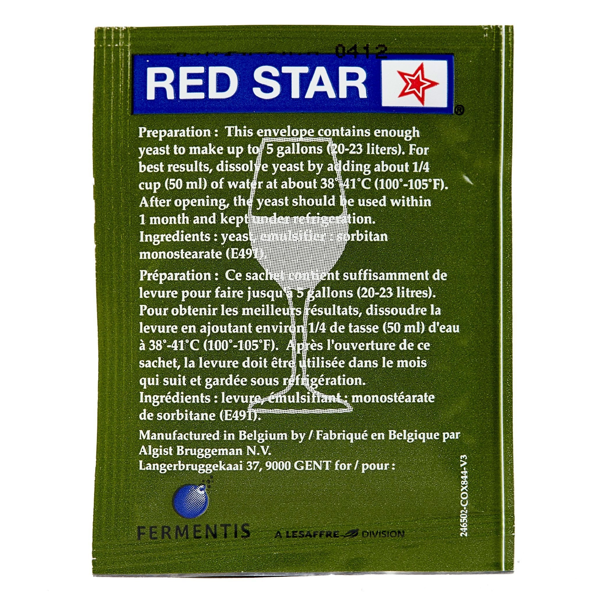 Red Star Côte des Blancs Wine Yeast Back Package