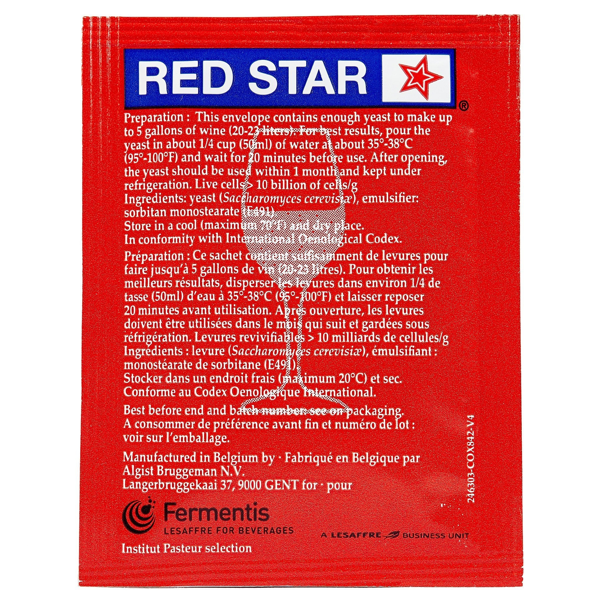 Red Star Premier Rouge Wine Yeast Back Package