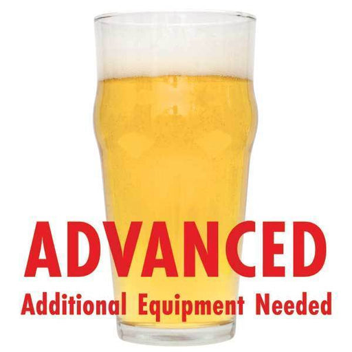 Speckled Heifer in a glass with a customer caution in red text: "Advanced, additional equipment needed" to brew this recipe kit