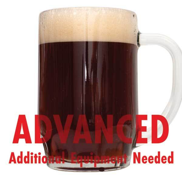 John Palmer Elevenses homebrew in a glass with an All-Grain caution in red text: "Advanced, additional equipment needed"