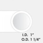 Drawing of a tube with the following text: tubing internal diameter one inch, outer diameter one and one quarter inch