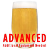A glass filled with Houblonmonstre Tripel IPA with an All-Grain caution in red text: "Advanced, additional equipment needed"
