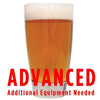 American Amber Ale homebrew in a glass with an All Grain warning: "Advanced, additional equipment required"