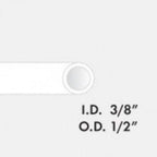 Drawing of a tube with the following text: internal diameter 3/8 inch, outer diameter half inch