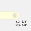 A drawing of yellow tubing with the following text: Internal diameter 3/8 inch, outer diameter 5/8 inch.