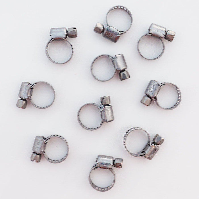Ten #1 1/8 inch - 1/2 inch outer diameter S/S Worm Gear Clamps
