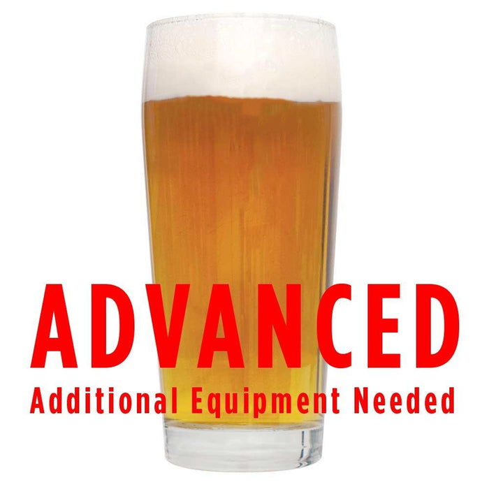 Lemondrop Saison in a glass with an All-Grain caution in red text: "Advanced, additional equipment needed"