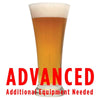 Glass of Bloodthirsty Blood Orange Saison homebrew with an All Grain warning: "Advanced, additional equipment needed"