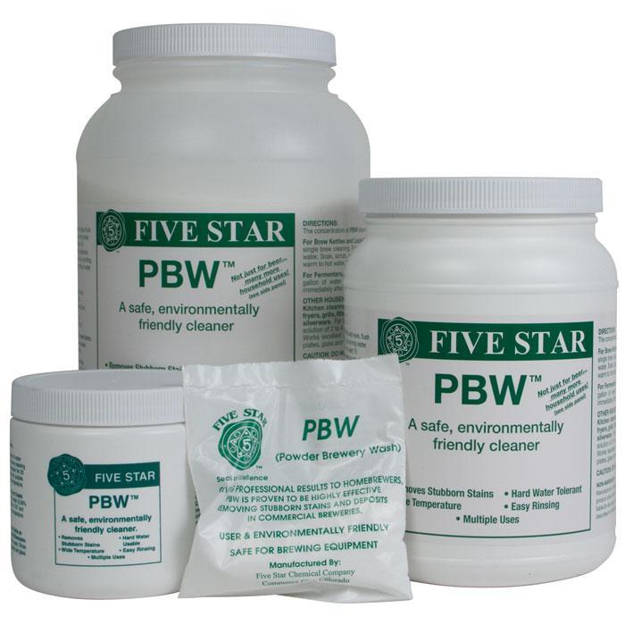 2 ounce, 1-pound, 4-pound, and 8-pound containers of Powdered Brewery Wash