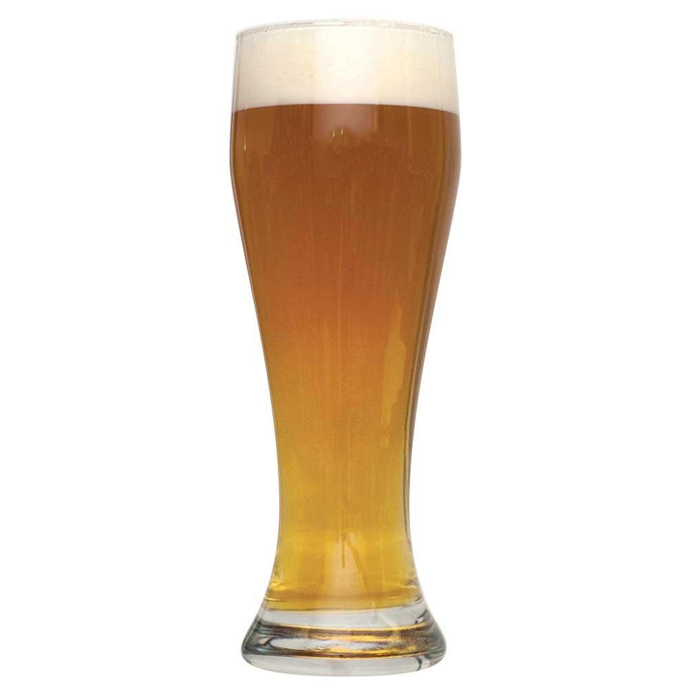 Tall glass of Raspberry Wheat homebrew