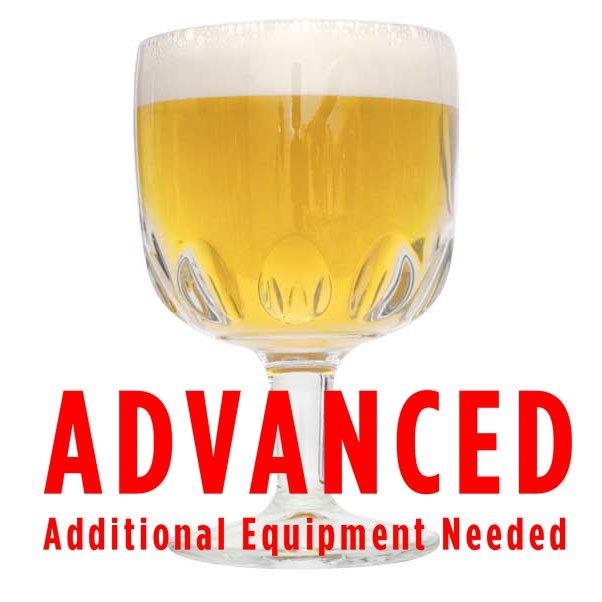 Belgian Tripel homebrew in a drinking chalice with an All Grain warning: "Advanced, additional equipment needed"