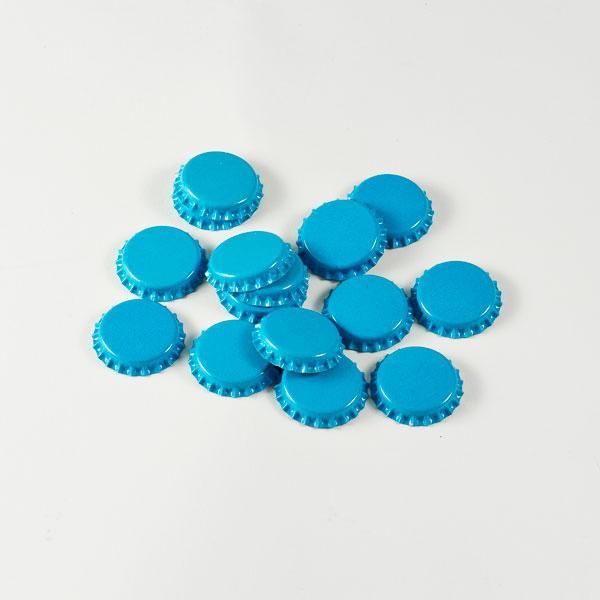 Small pile of blue Crown Beer Bottle Caps
